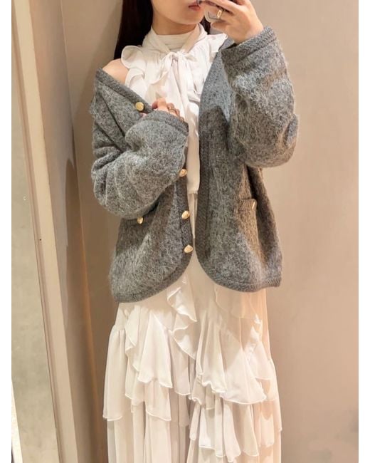 SNIDEL Gray Fur-Like Midi Knit Jacket