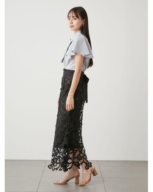 SNIDEL Black High Waisted Lace Cutout Maxi Skirt
