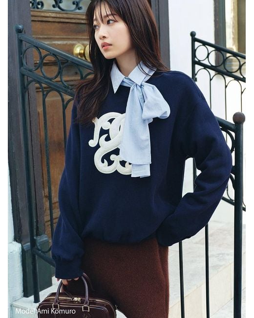 SNIDEL Blue Boa Logo Sweat Pullover