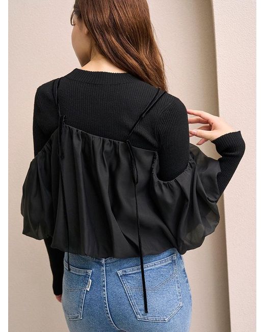 SNIDEL Black Off-Shoulder Layered Knit Pullover