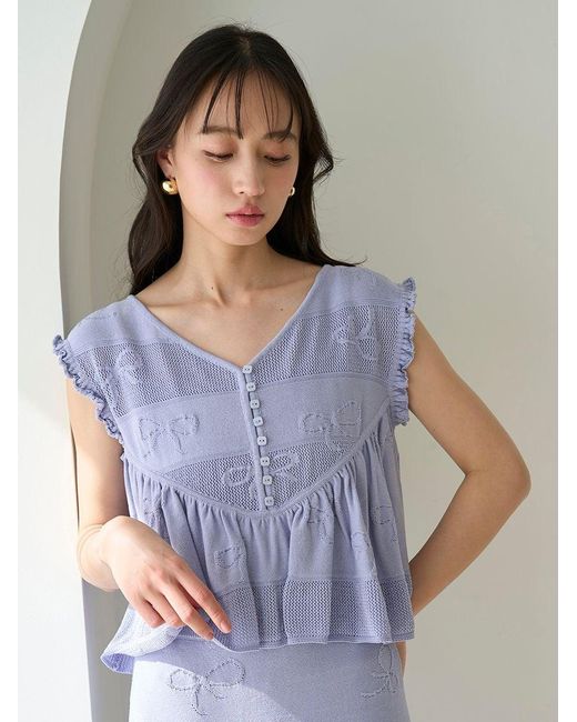 SNIDEL Blue Ribbon Jacquard Knit Pullover