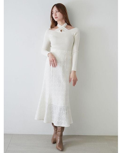 SNIDEL White Front Cross Knit Pullover