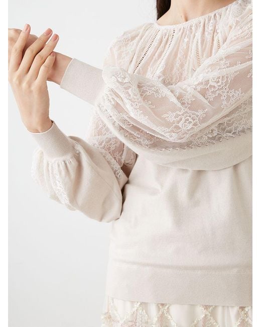 SNIDEL Black Lace Docking Knit Top