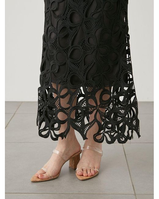 SNIDEL Black High Waisted Lace Cutout Maxi Skirt
