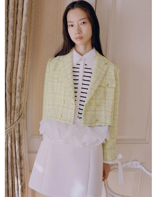 SNIDEL Blue Cropped Tweed Jacket