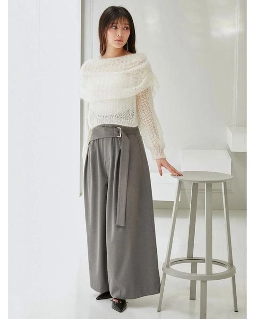 SNIDEL Black Mohair Sheer Off-Shoulder Pullover