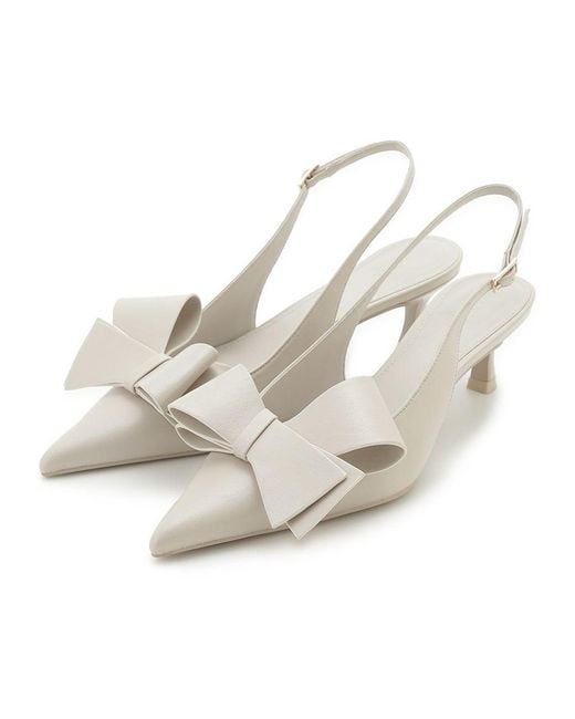 SNIDEL Natural Pointed Toe Bow Slingback Heels