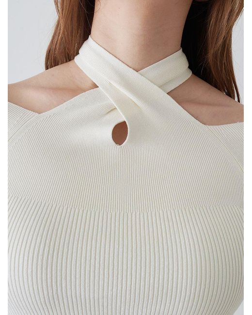 SNIDEL White Front Cross Knit Pullover