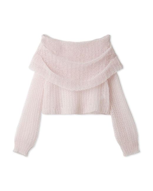SNIDEL Black Mohair Sheer Off-Shoulder Pullover