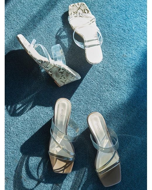 SNIDEL Multicolor Clear Vinyl Multi Strap Wedge Mule