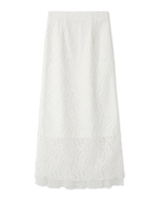 SNIDEL Blue Scalloped Hem Floral Lace Midi Skirt