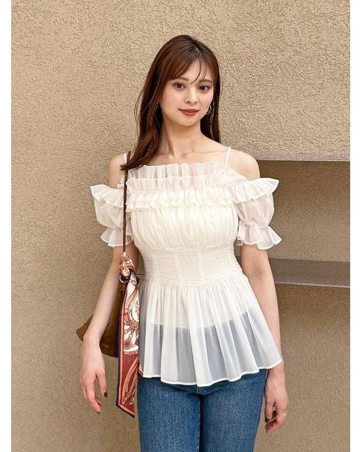 SNIDEL Black Chiffon Off-Shoulder Frill Blouse