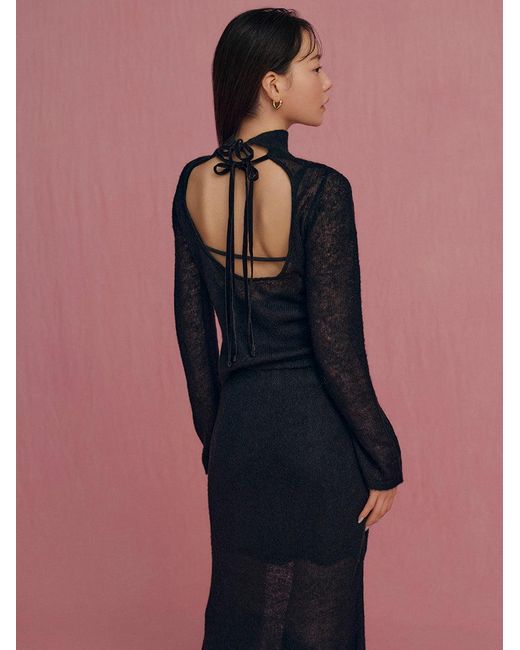 SNIDEL Black Back-Open Mohair Knit Pullover