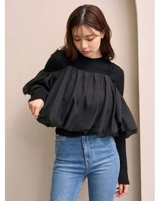 SNIDEL Black Off-Shoulder Layered Knit Pullover