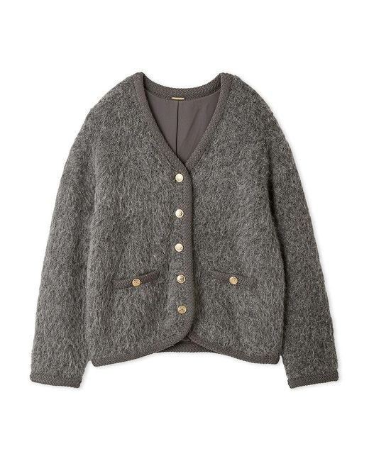 SNIDEL Gray Fur-Like Midi Knit Jacket