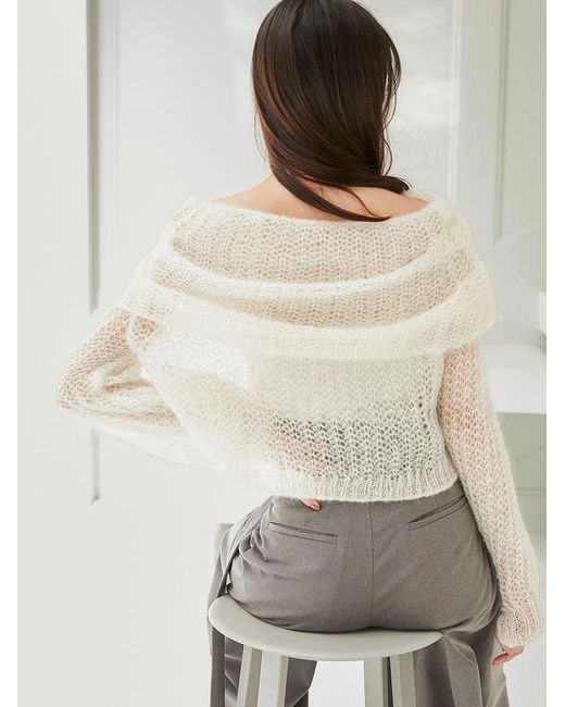 SNIDEL Black Mohair Sheer Off-Shoulder Pullover