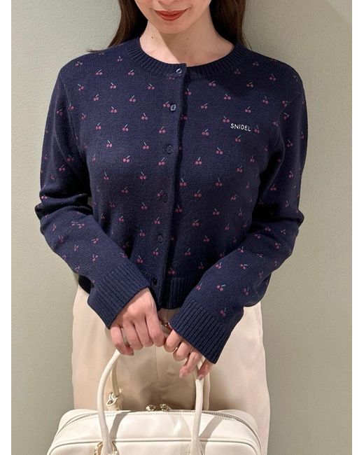 SNIDEL Blue Variety Print Cropped Cardigan