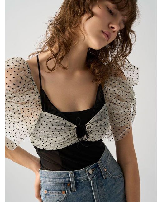 SNIDEL Gray Chacott Statement Sleeve Bodysuit
