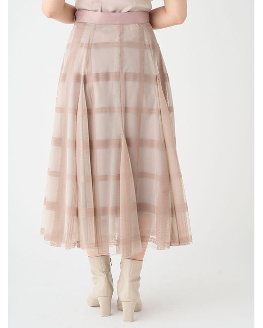 SNIDEL Gray Flocked Check Tulle Skirt