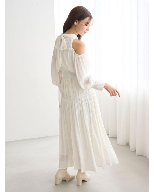 SNIDEL Cold Shoulder Long Dress in White | Lyst