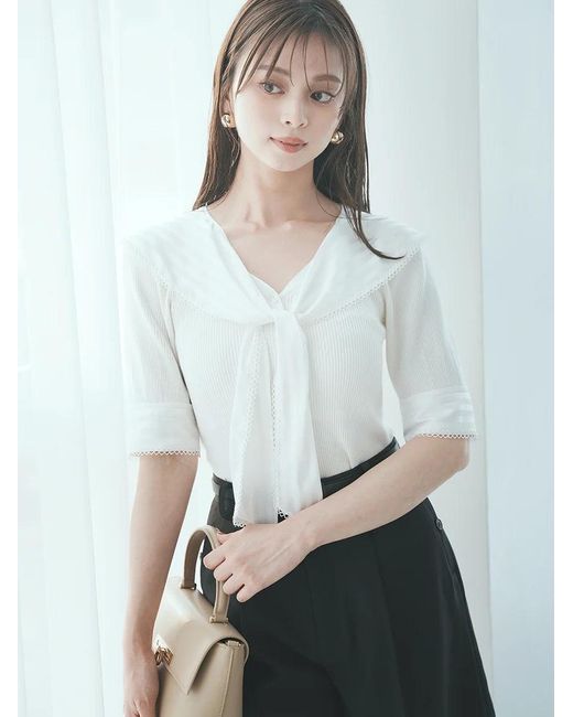 SNIDEL White Sustainable Scarf Blouse Docking Pullover