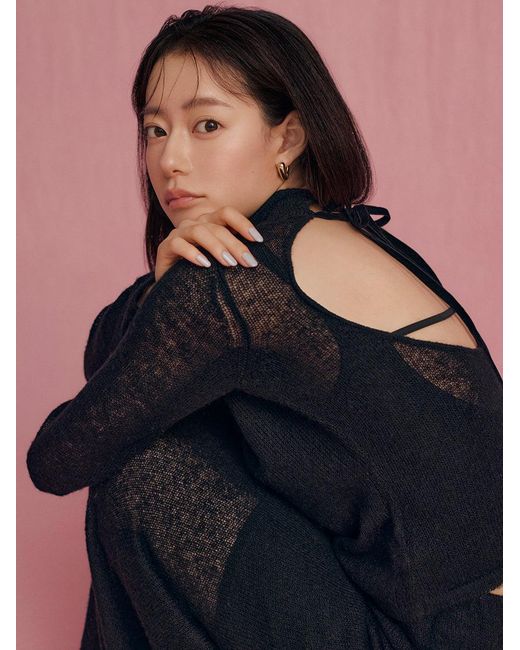 SNIDEL Black Back-Open Mohair Knit Pullover