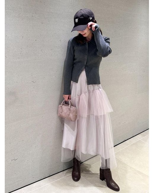 SNIDEL Gray Polo Knit Set With Tulle Midi Skirt