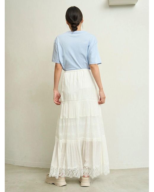 SNIDEL Black Boho Lace High-Waisted Ruffled Maxi Skirt