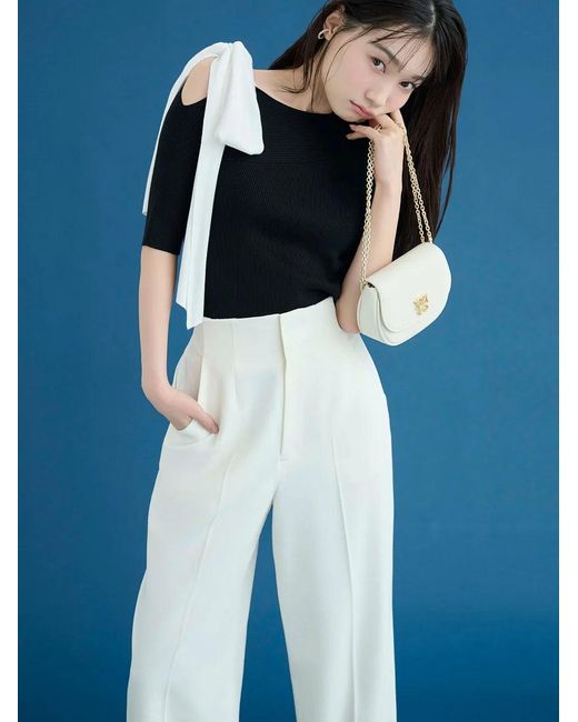SNIDEL Natural Ribbon Shoulder Knit Pullover