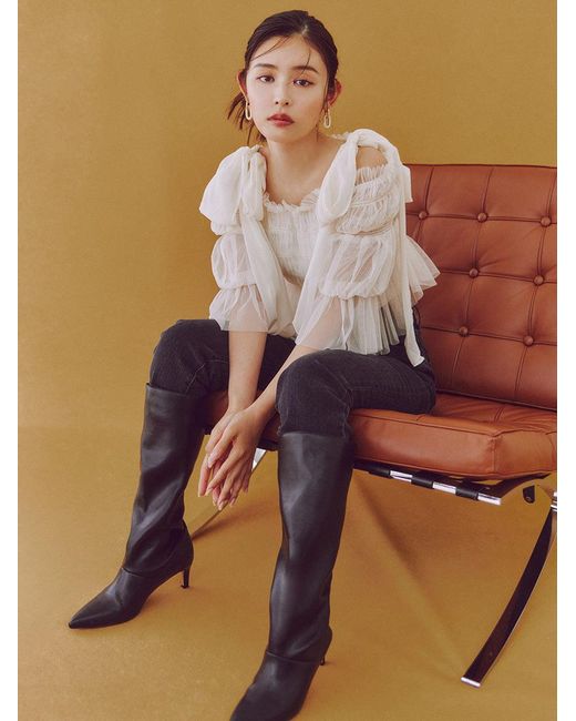 SNIDEL Black Pointed-Toe Heeled Knee-High Boots