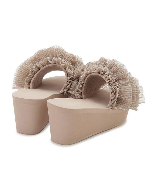 SNIDEL Natural Platform Wedge Sandals With Pleated Ruffle Straps