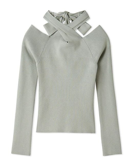 SNIDEL White Front Cross Knit Pullover