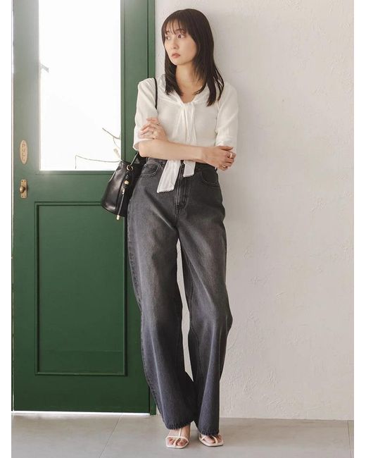 SNIDEL White Sustainable Scarf Blouse Docking Pullover