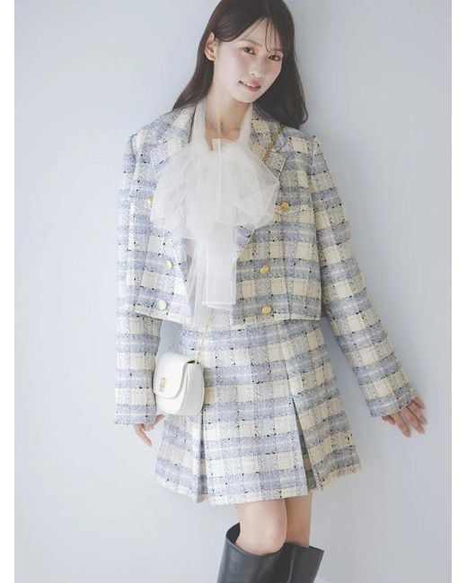 SNIDEL Blue Cropped Tweed Jacket