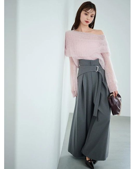 SNIDEL Black Mohair Sheer Off-Shoulder Pullover