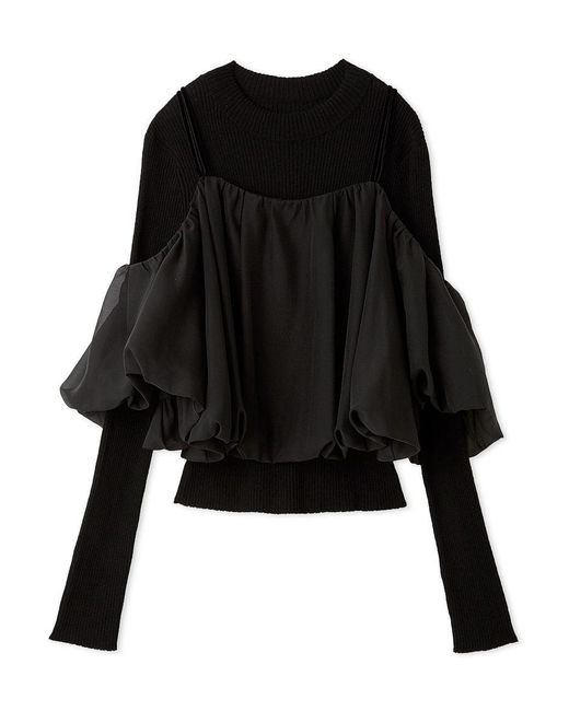 SNIDEL Black Off-Shoulder Layered Knit Pullover