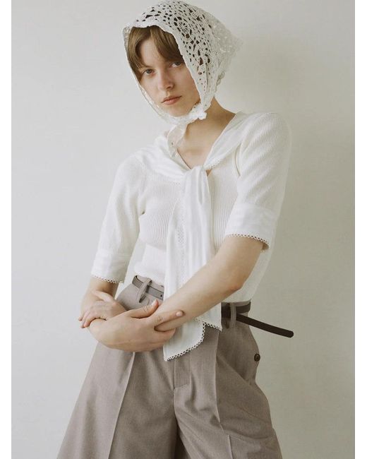 SNIDEL White Sustainable Scarf Blouse Docking Pullover