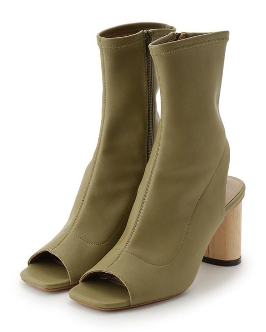 SNIDEL Green Open Toe Bootie