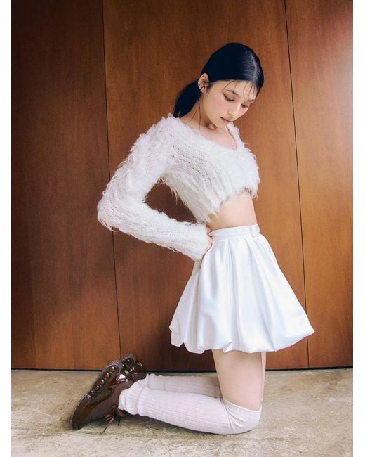 SNIDEL White Voluminous Pleated Bubble Skort
