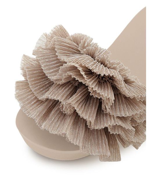 SNIDEL Natural Platform Wedge Sandals With Pleated Ruffle Straps