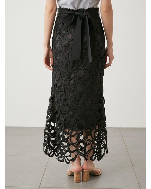 SNIDEL Black High Waisted Lace Cutout Maxi Skirt