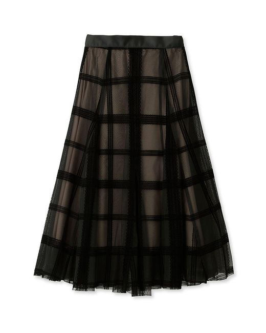 SNIDEL Gray Flocked Check Tulle Skirt