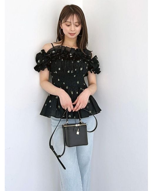 SNIDEL Black Chiffon Off-Shoulder Frill Blouse