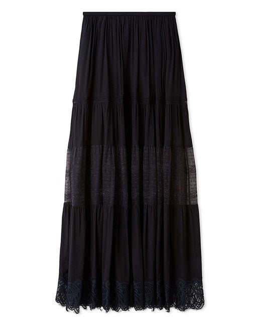 SNIDEL Black Boho Lace High-Waisted Ruffled Maxi Skirt
