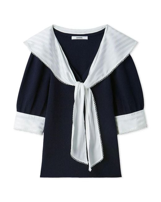 SNIDEL White Sustainable Scarf Blouse Docking Pullover