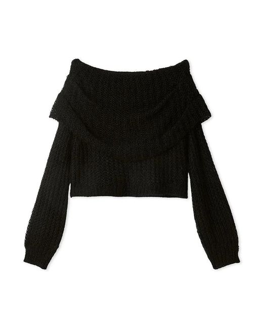 SNIDEL Black Mohair Sheer Off-Shoulder Pullover