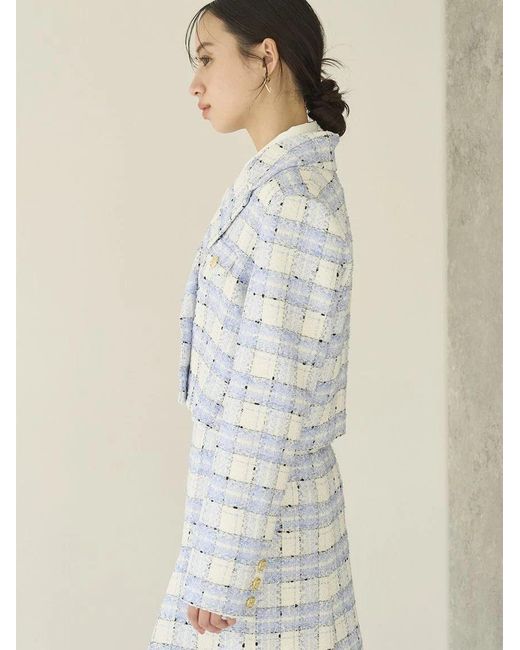 SNIDEL Blue Cropped Tweed Jacket
