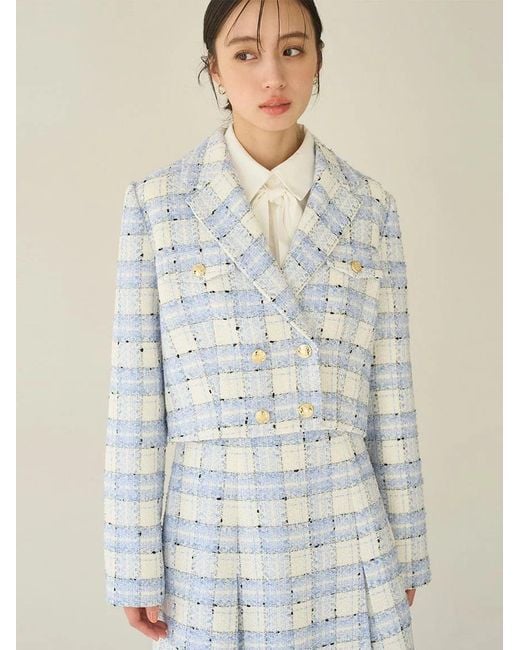 SNIDEL Blue Cropped Tweed Jacket