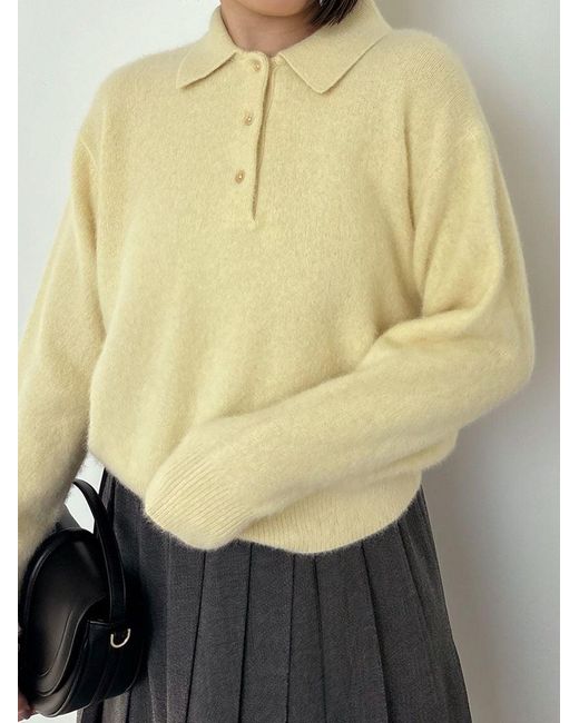 SNIDEL [High Quality Collection] Fox Cashmere Knit Polo in Gray | Lyst