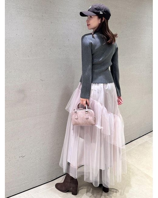 SNIDEL Gray Polo Knit Set With Tulle Midi Skirt